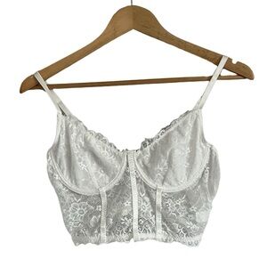 New Without Tags Cream Ladies Floral Lace Sheer Longline Crop Cami Top L…